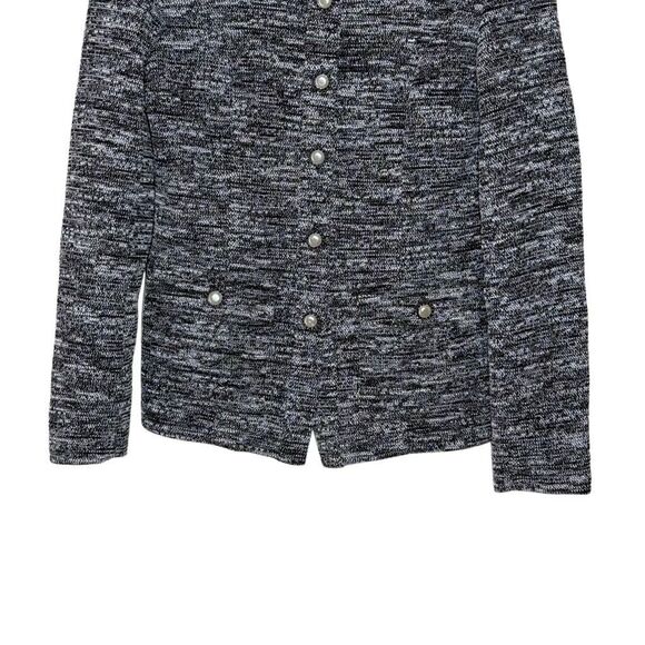 Karl Lagerfeld Grey Long Sleeve Tweed Blazer Jacket Size 2 Faux Pearl Button - Picture 3 of 10